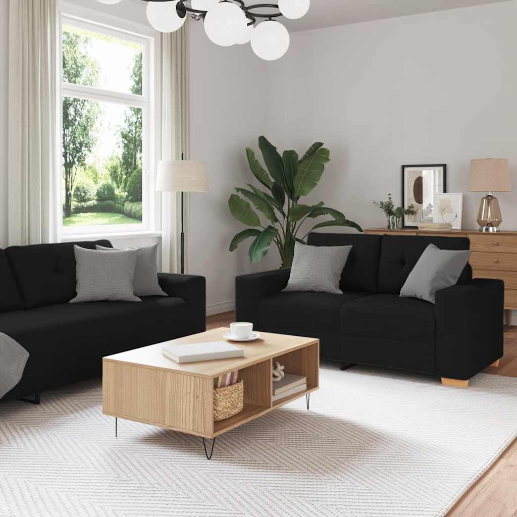 2-teiliges Sofa-Set mit Kissen, schwarzer Stoff