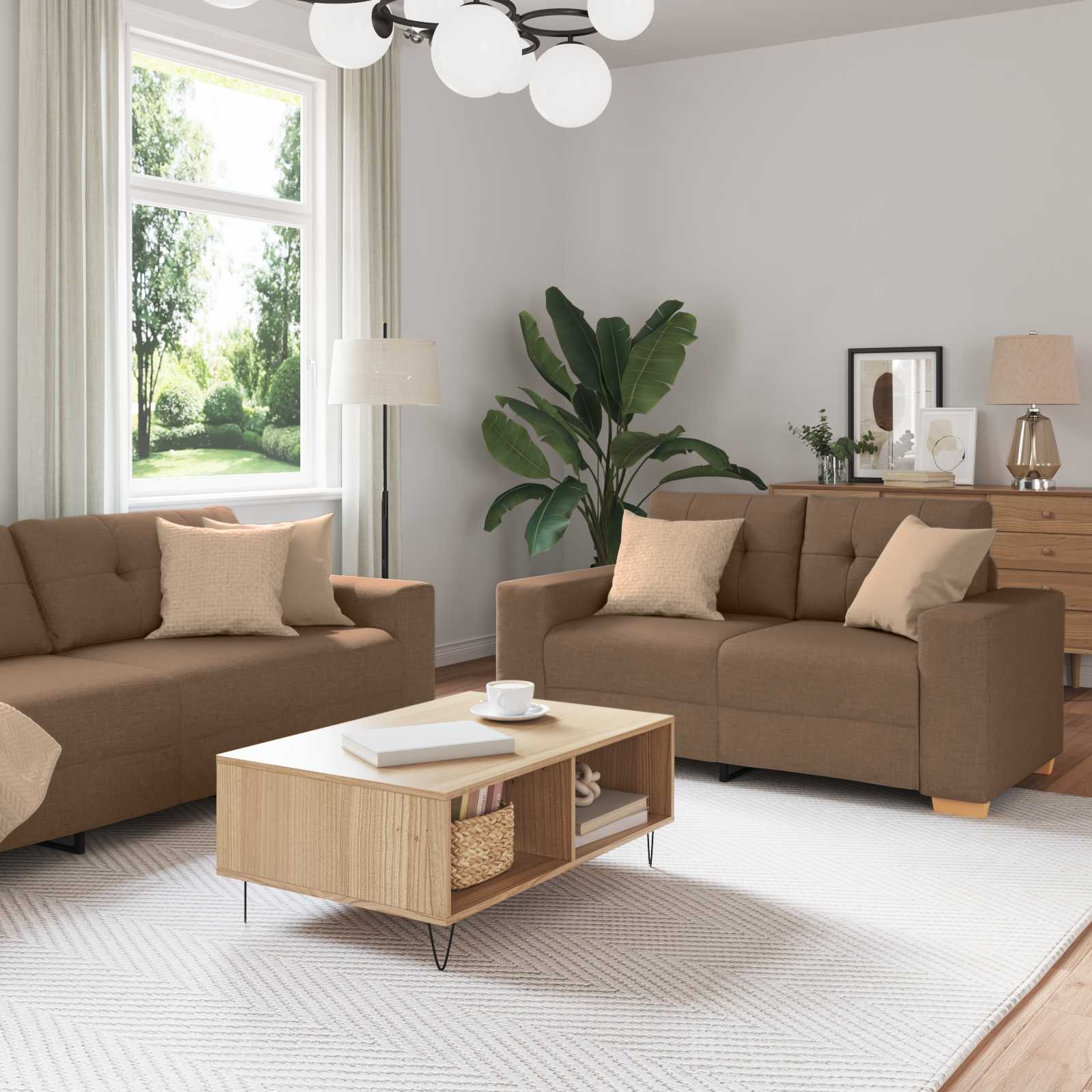 Sofa 2 pcs Braun 221 x 80 x 80 cm Leinenmischgewebe