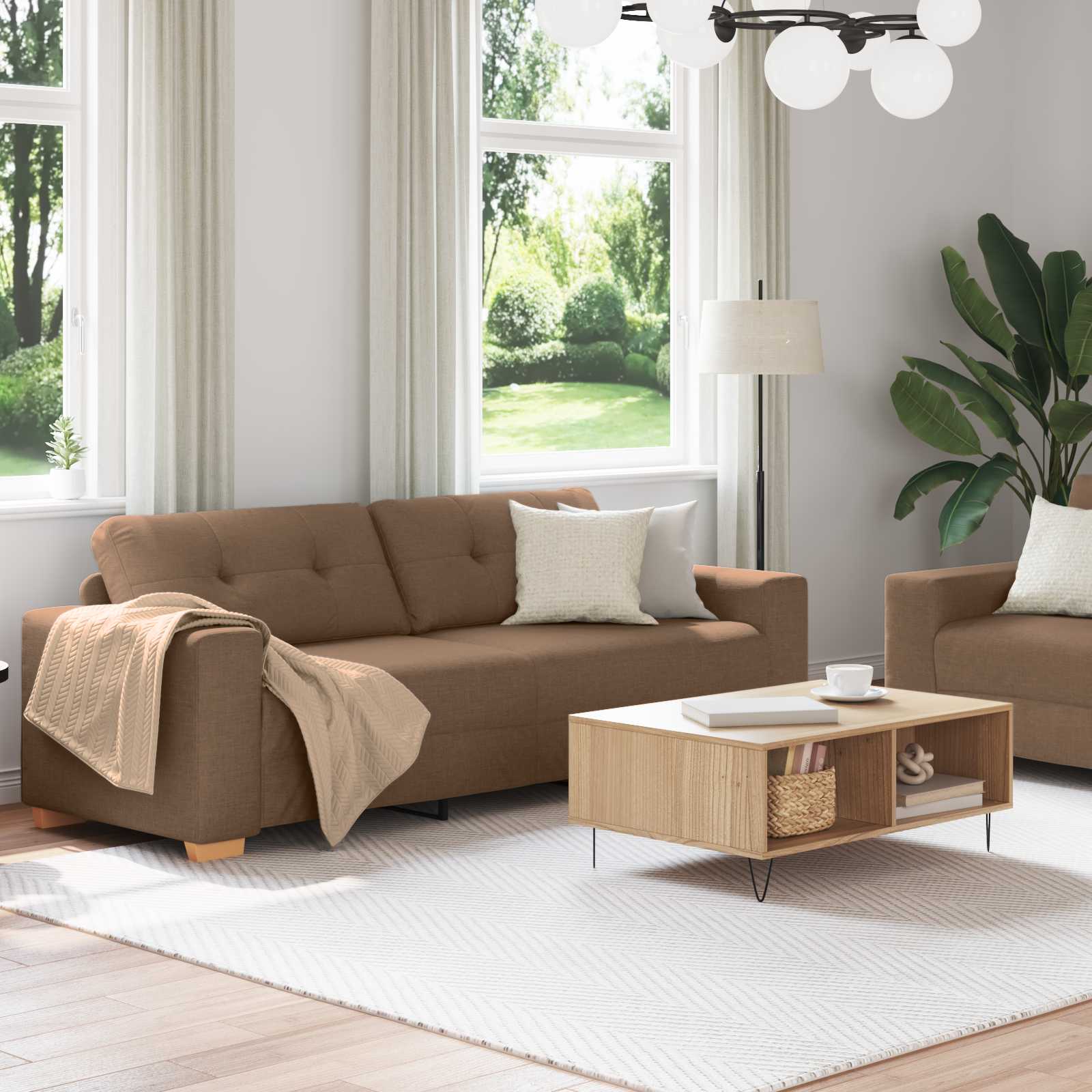 Sofa 2 pcs Braun 221 x 80 x 80 cm Leinenmischgewebe