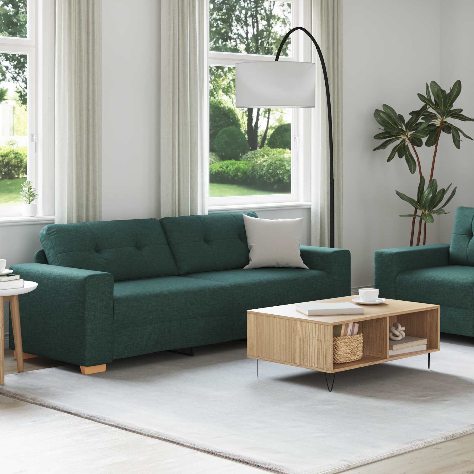 Sofa 2 pcs Grün 221 x 80 x 80 cm Leinenmischgewebe
