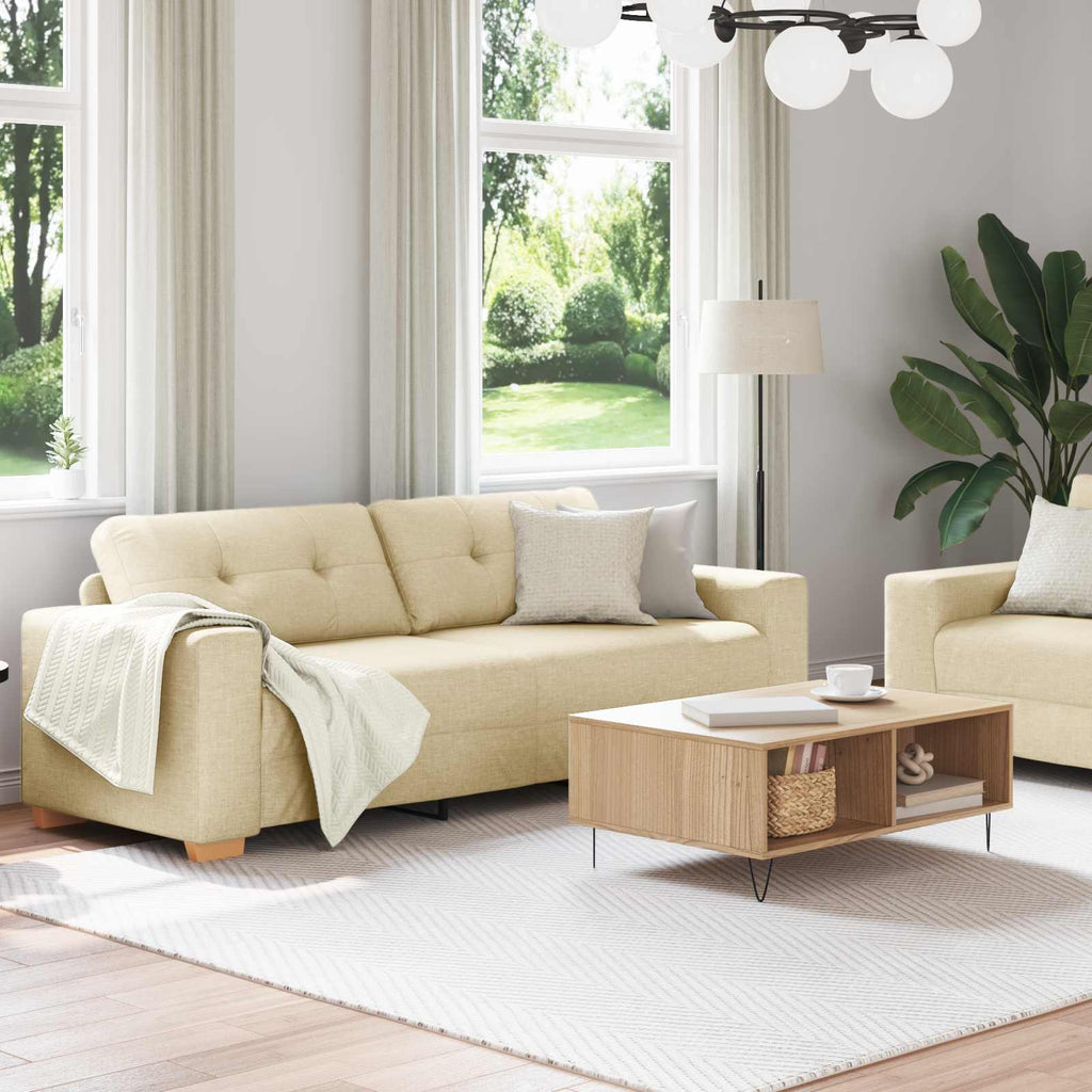 Sofa 2 pcs Creme 221 x 80 x 80 cm Leinenmischgewebe