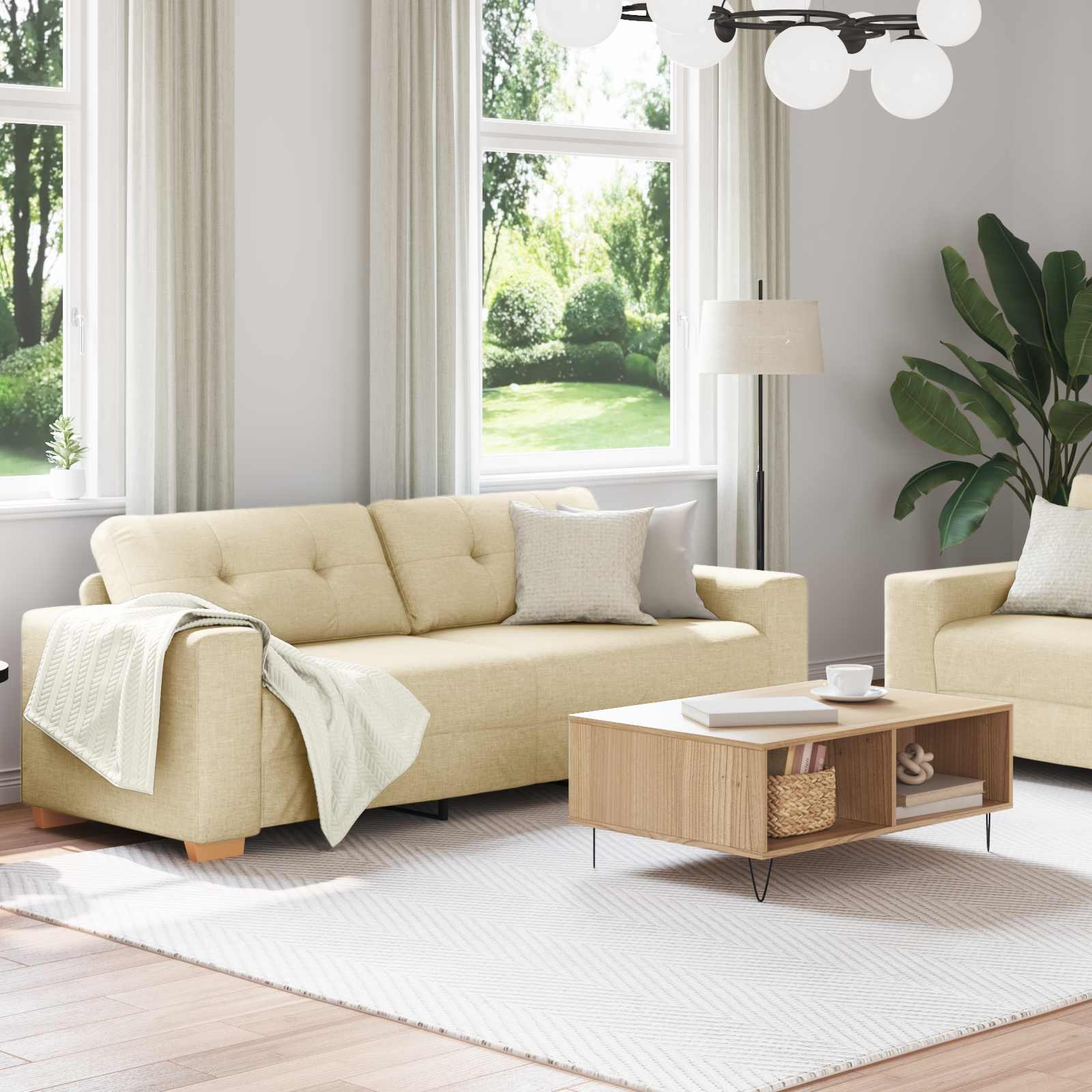 Sofa 2 pcs Creme 221 x 80 x 80 cm Leinenmischgewebe