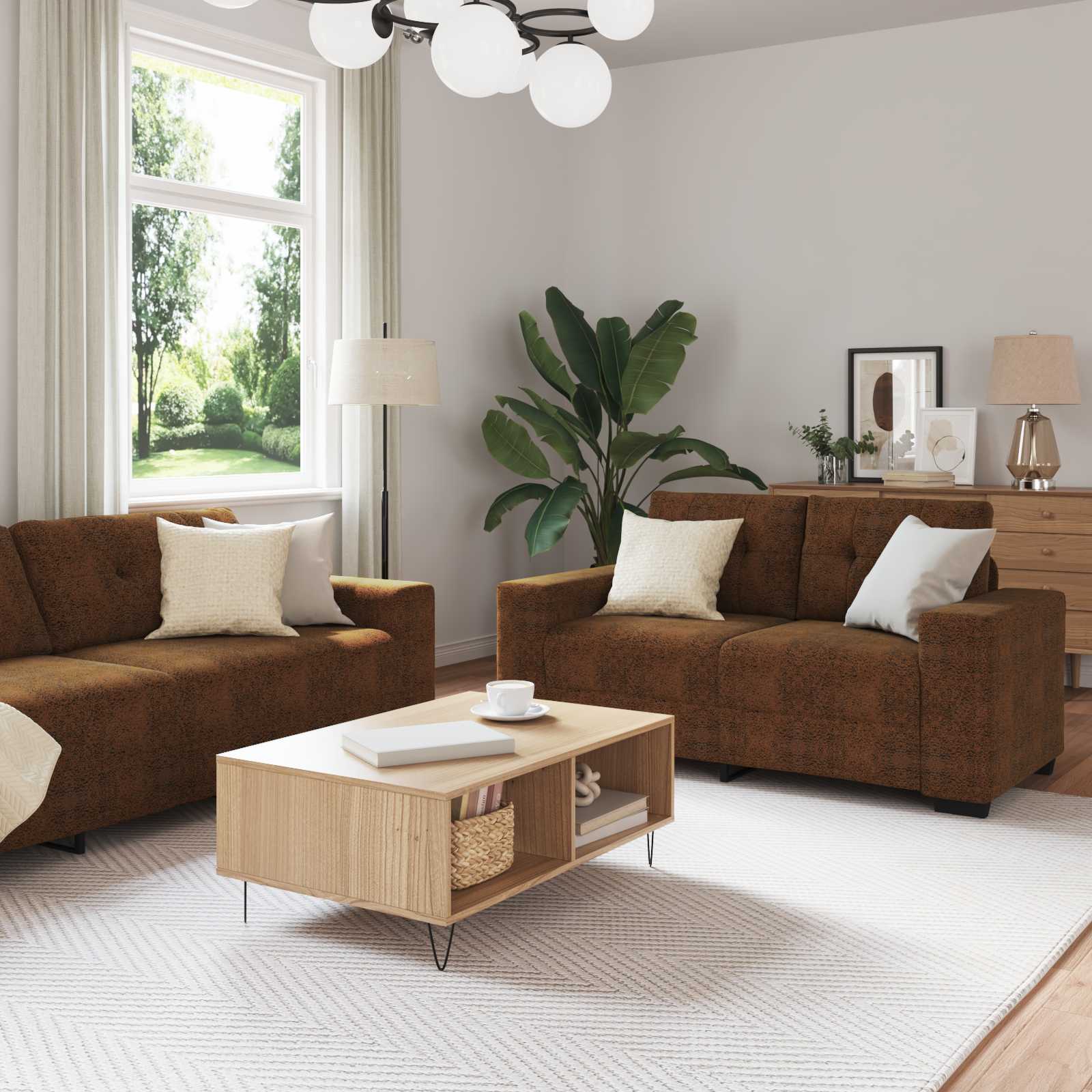 Sofa 2 pcs Braun 221 x 80 x 80 cm Stoff