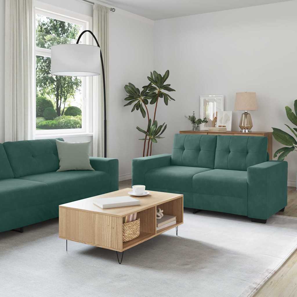 Sofa 2 pcs Dunkelgrün 221 x 80 x 80 cm Samt