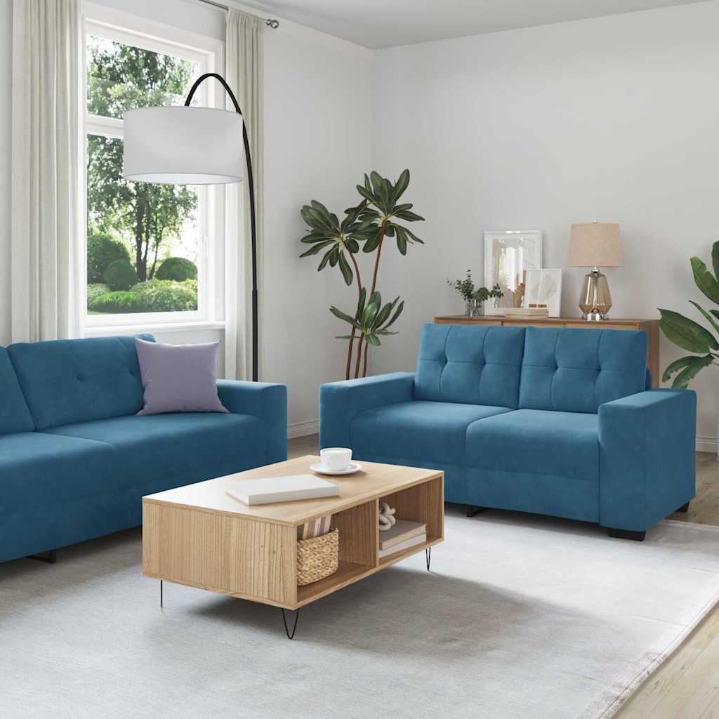 Sofa 2 pcs Blau 221 x 80 x 80 cm Samt
