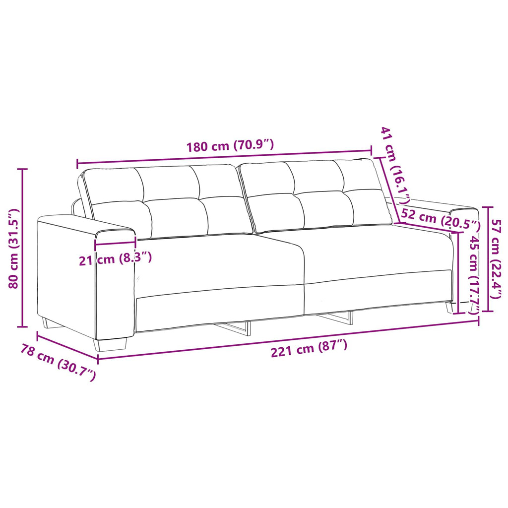 Sofa 2 pcs Blau 221 x 80 x 80 cm Samt