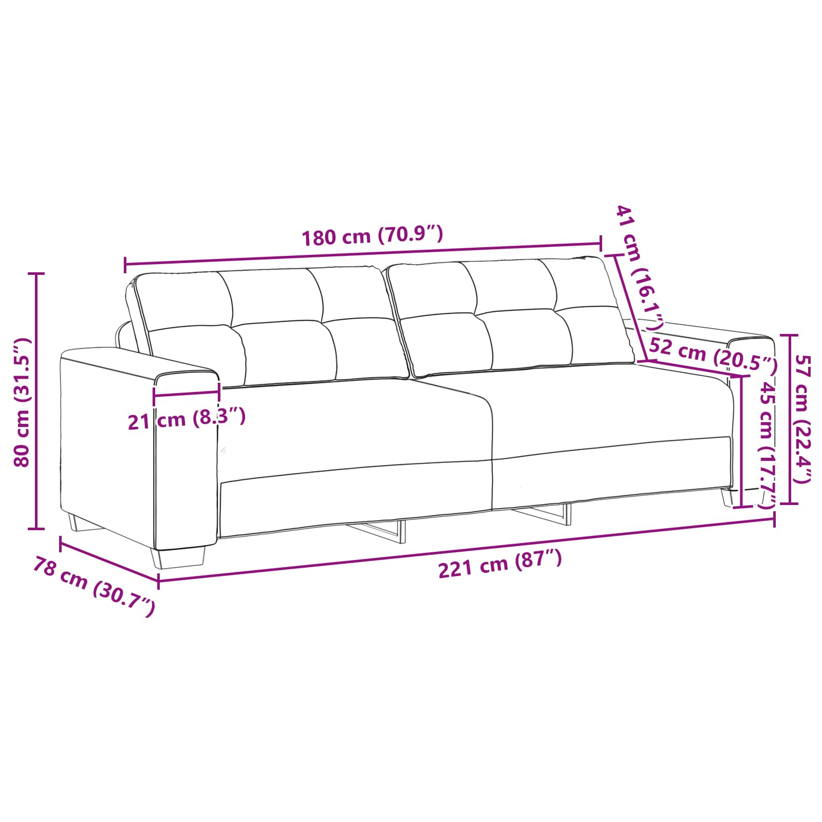 Sofa 2 pcs Blau 221 x 80 x 80 cm Samt