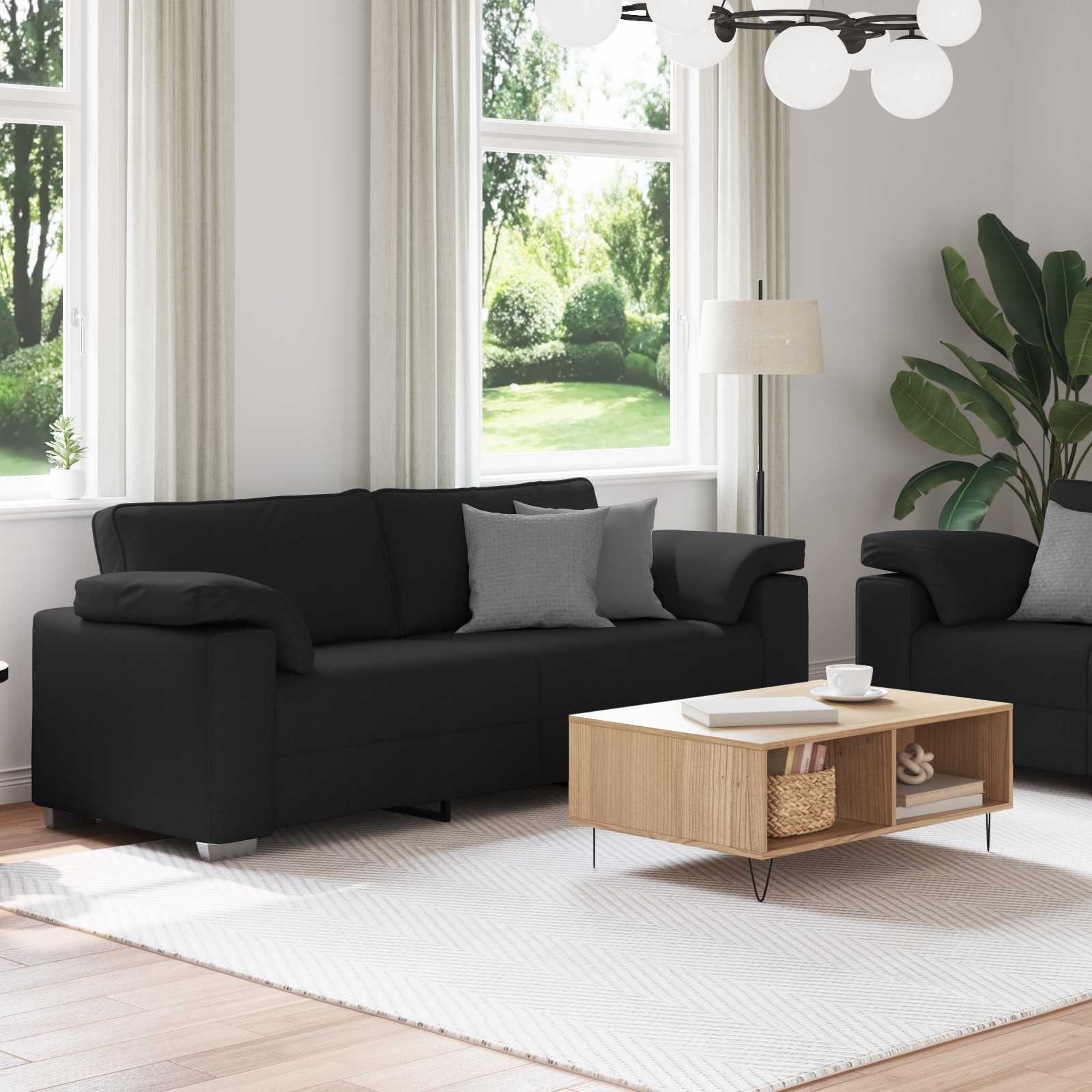 Sofa 2 pcs Schwarz 219 x 80 x 82 cm Stoff