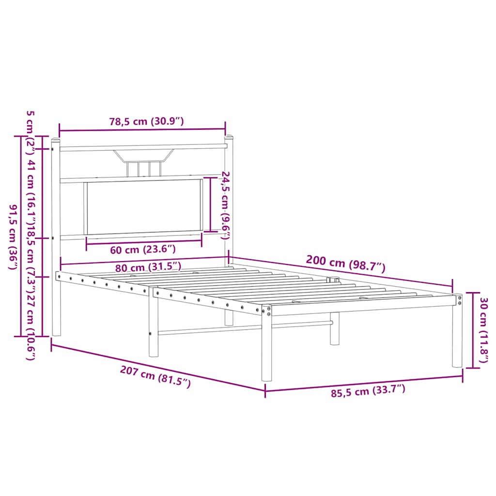 Bettgestell ohne Matratze Räuchereiche 80x200 cm Holzwerkstoff
