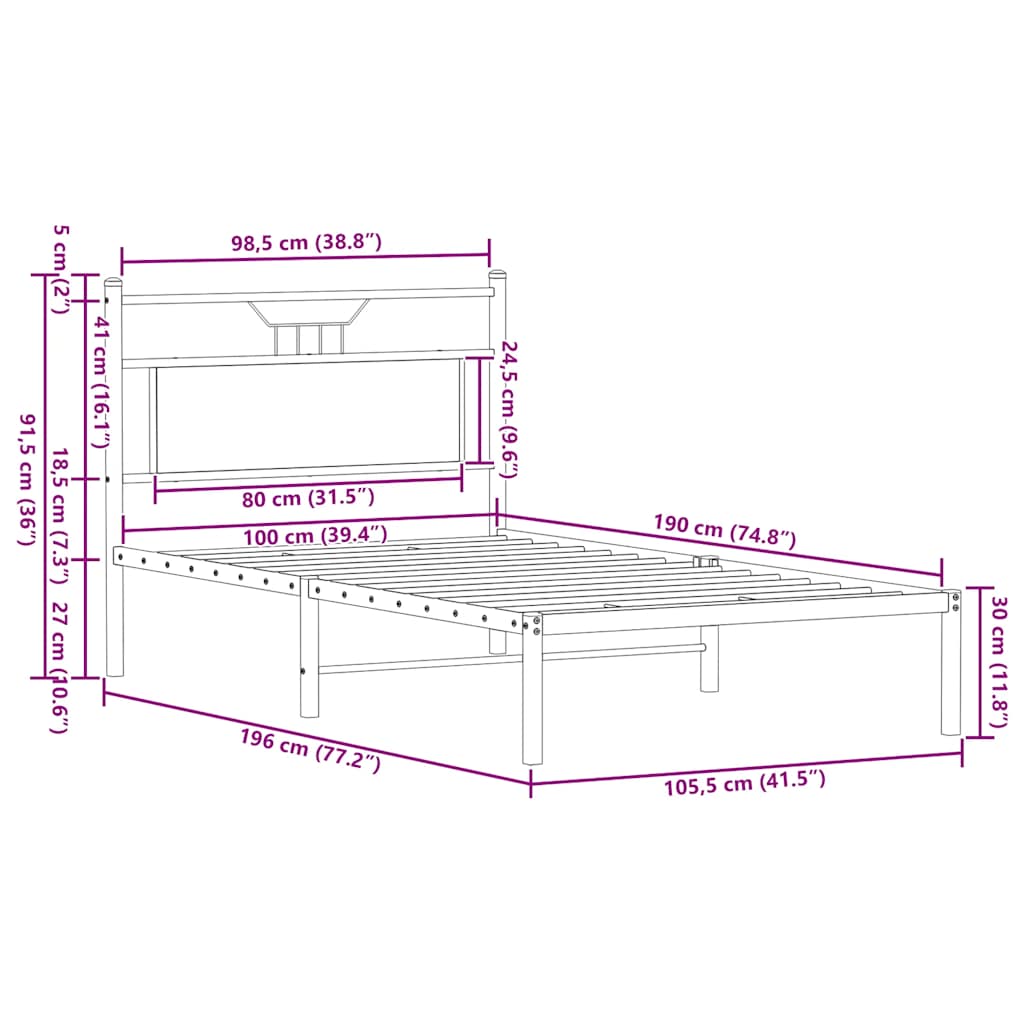 Bettgestell ohne Matratze Räuchereiche 100x190 cm Holzwerkstoff