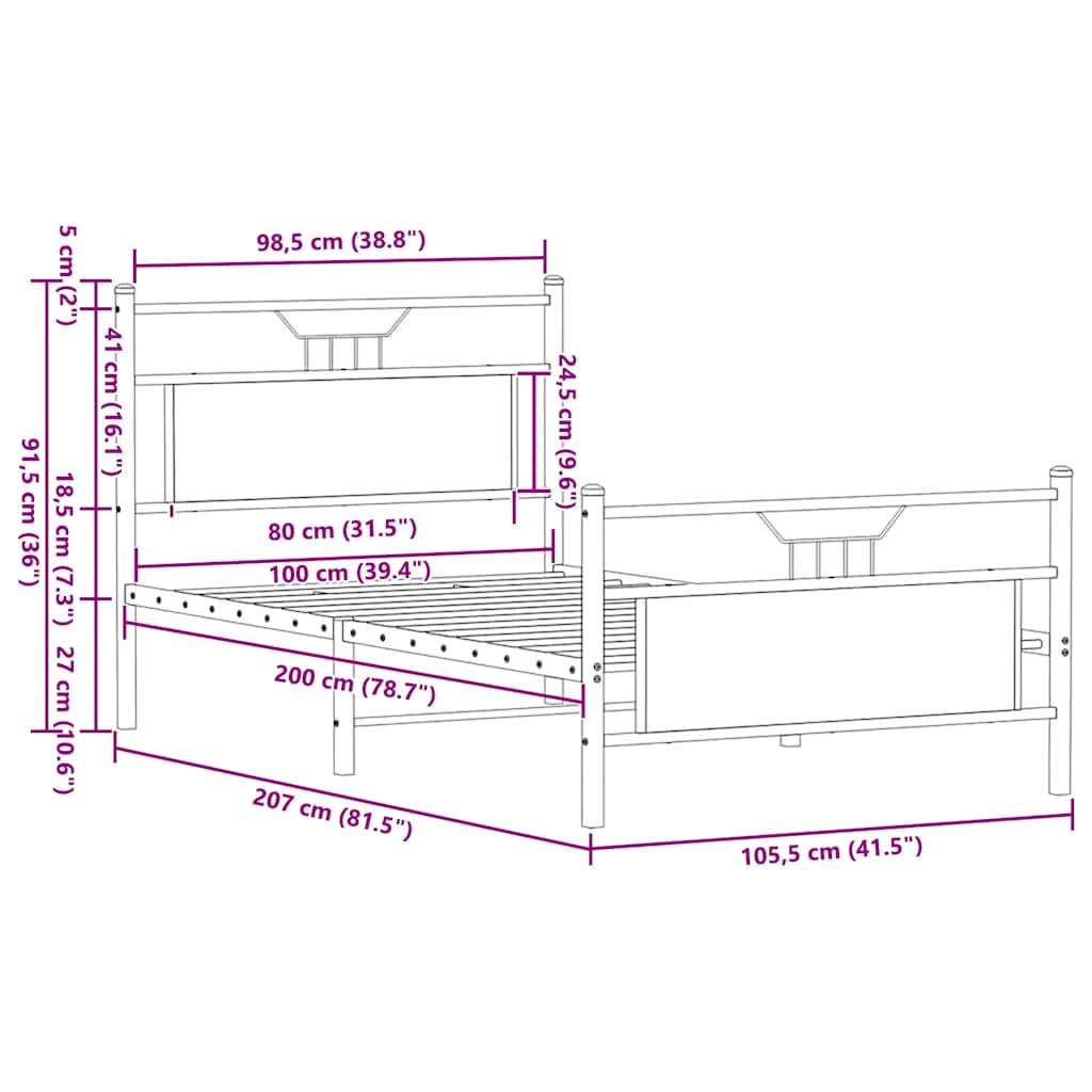 Bettgestell ohne Matratze Räuchereiche 90x200 cm Holzwerkstoff