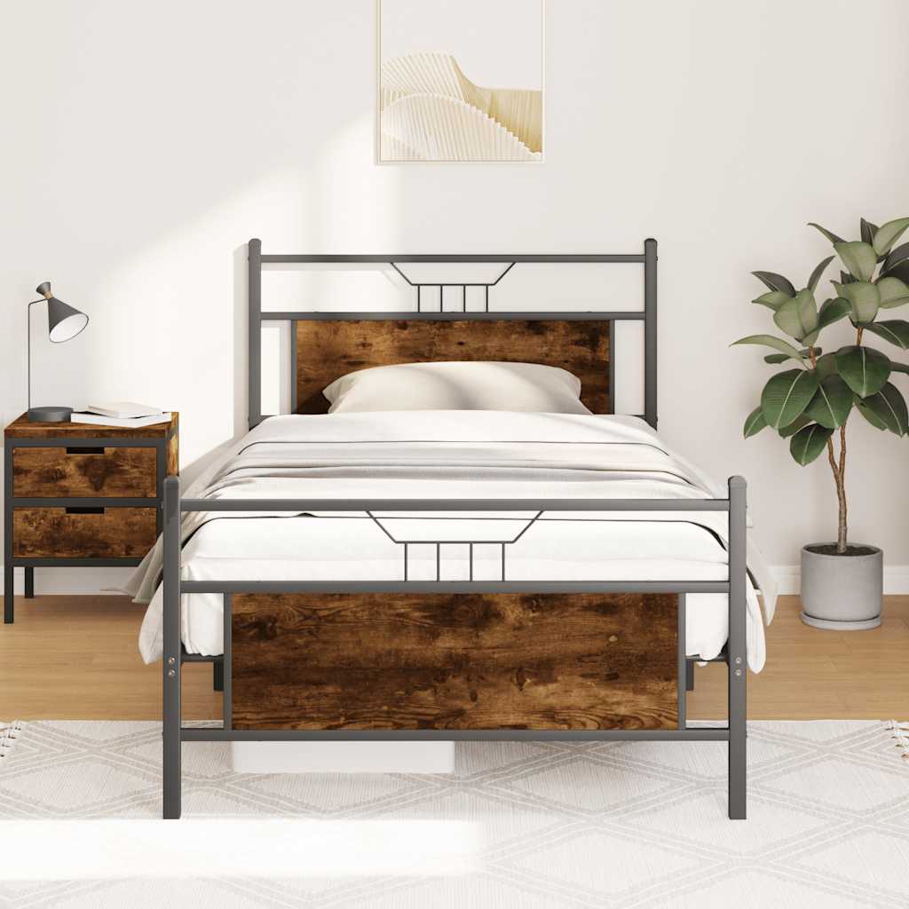 Bettgestell ohne Matratze Räuchereiche 100x190 cm Holzwerkstoff