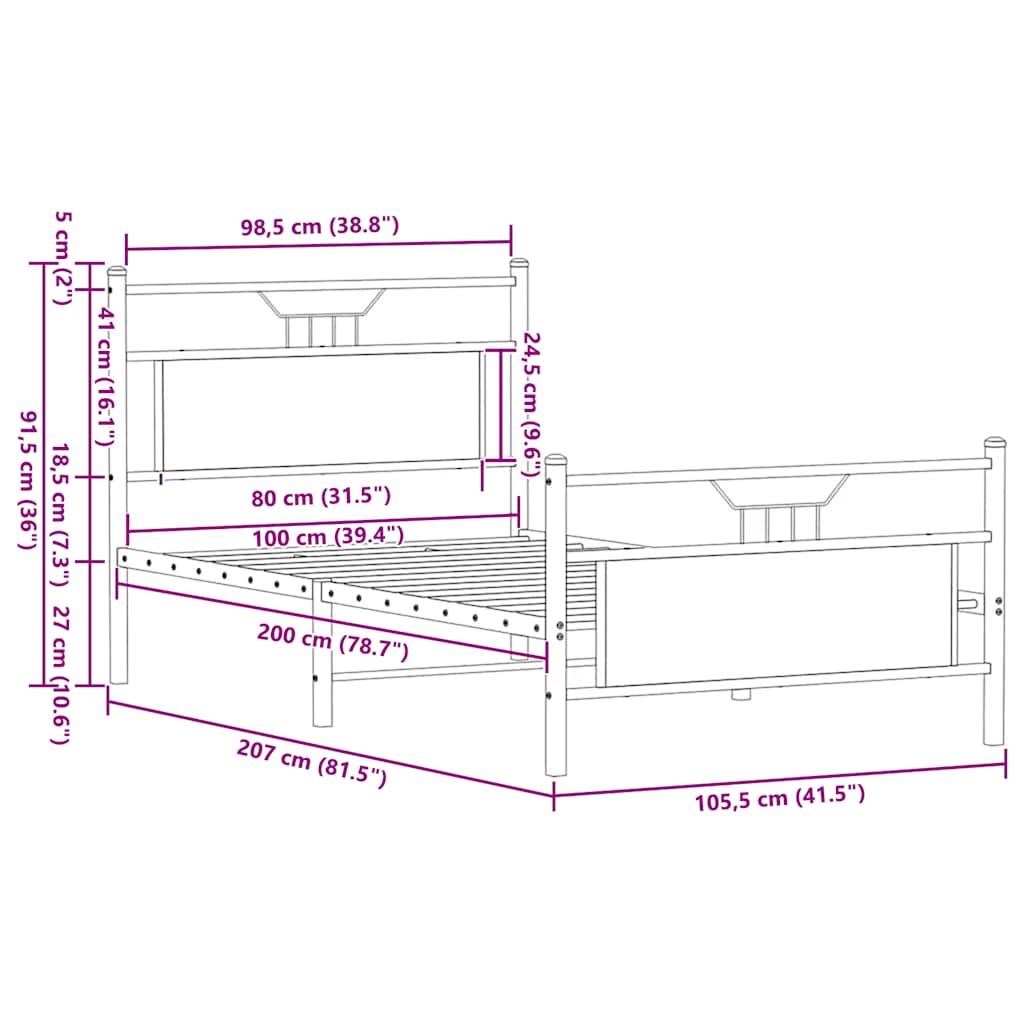Bettgestell ohne Matratze Räuchereiche 100x200 cm Holzwerkstoff