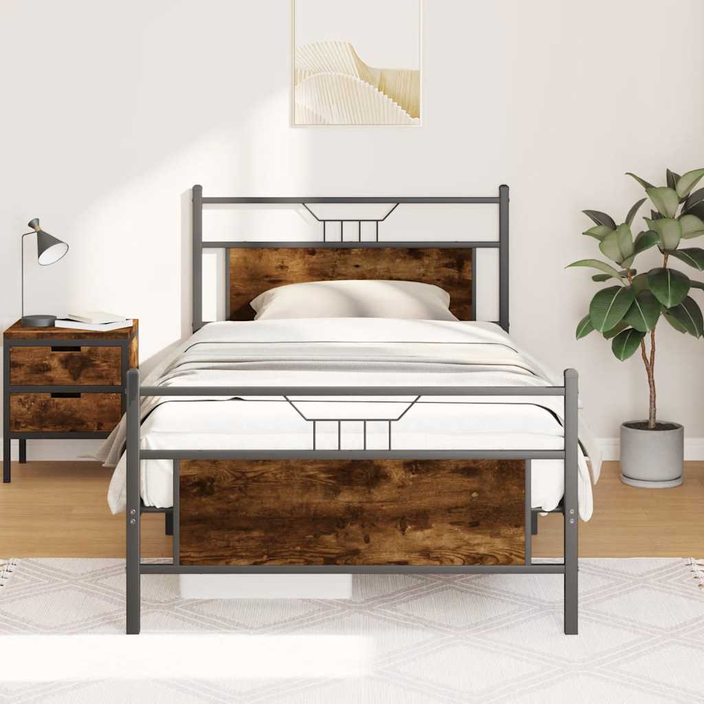 Bettgestell ohne Matratze Räuchereiche 100x200 cm Holzwerkstoff