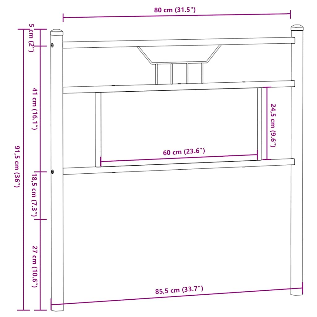 Ersatz-Kopfteil Räuchereiche 80 cm Holzwerkstoff und Stahl