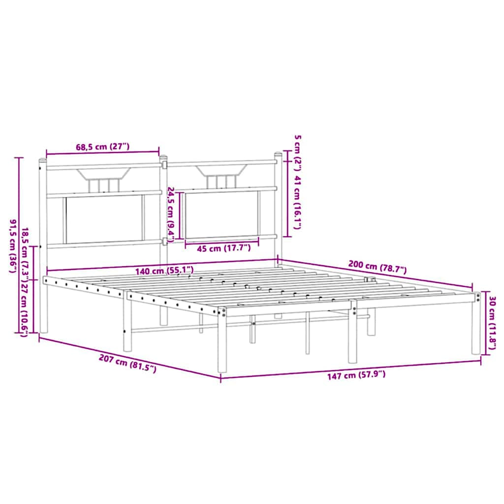 Bettgestell ohne Matratze Sonoma-Eiche 140x200 cm Holzwerkstoff
