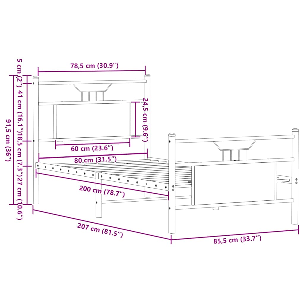Bettgestell ohne Matratze Sonoma-Eiche 80x200 cm Holzwerkstoff