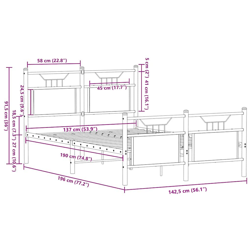 Bettgestell ohne Matratze Sonoma-Eiche 137x190 cm Holzwerkstoff