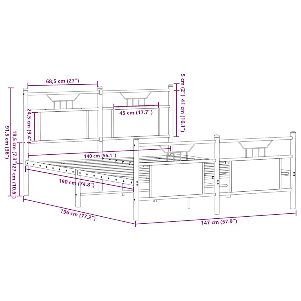 Bettgestell ohne Matratze Sonoma-Eiche 140x190 cm Holzwerkstoff