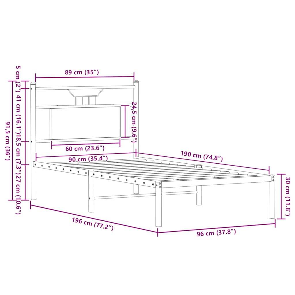 Bettgestell ohne Matratze Braun Eiche 90x190 cm Holzwerkstoff