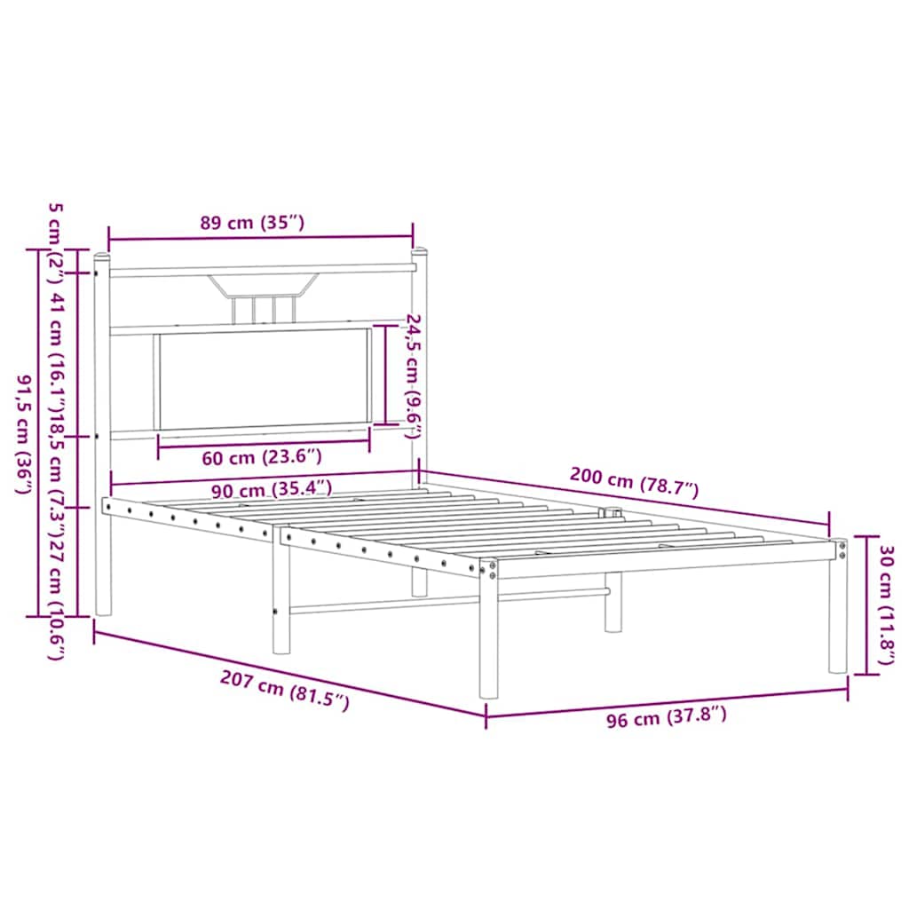 Bettgestell ohne Matratze Braun Eiche 90x200 cm Holzwerkstoff