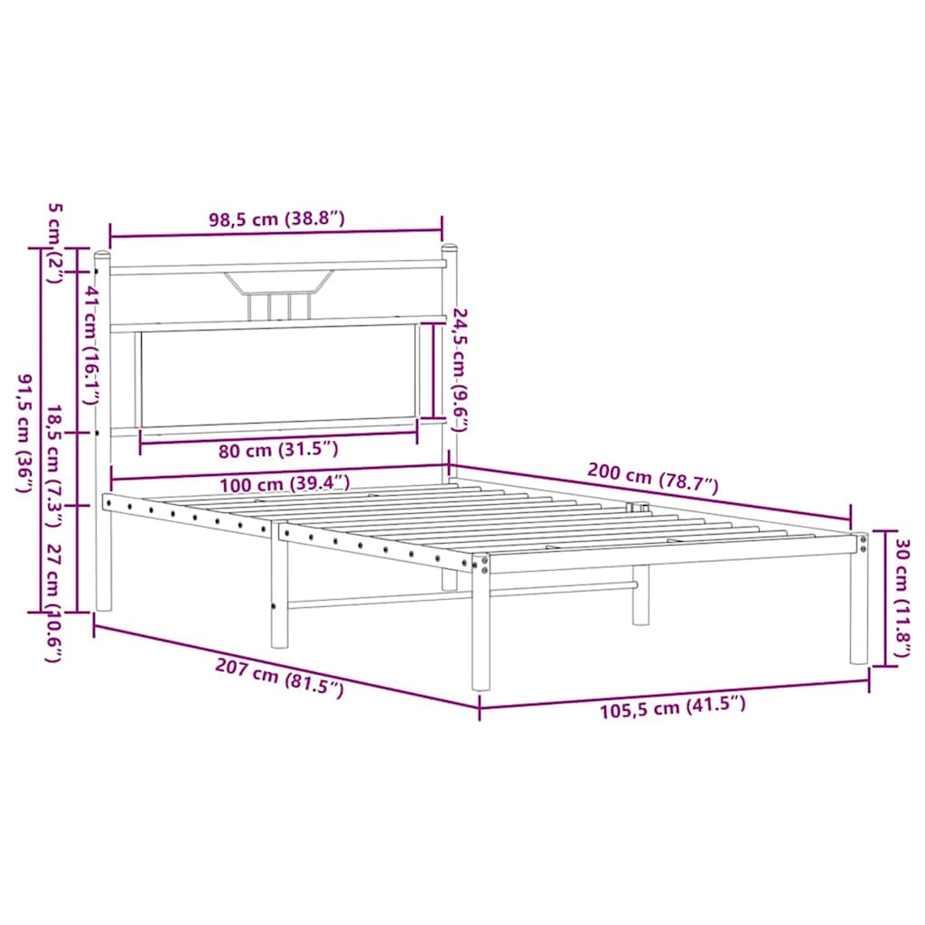 Bettgestell ohne Matratze Braun Eiche 100x200 cm Holzwerkstoff