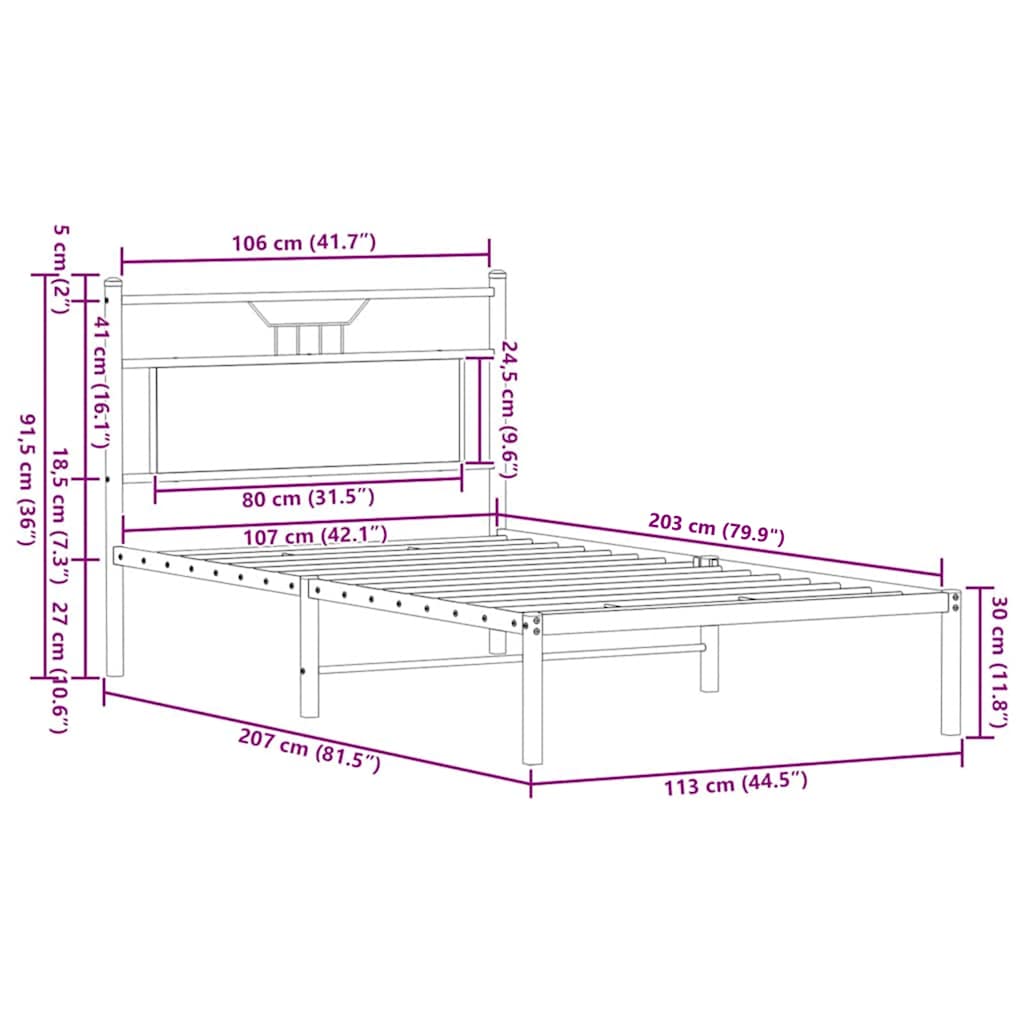 Bettgestell ohne Matratze Braun Eichen-Optik 107x203 cm