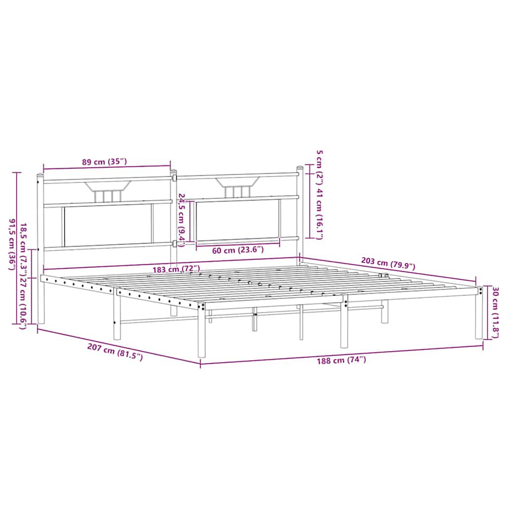 Bettgestell ohne Matratze Braun Eichen-Optik 183x203 cm