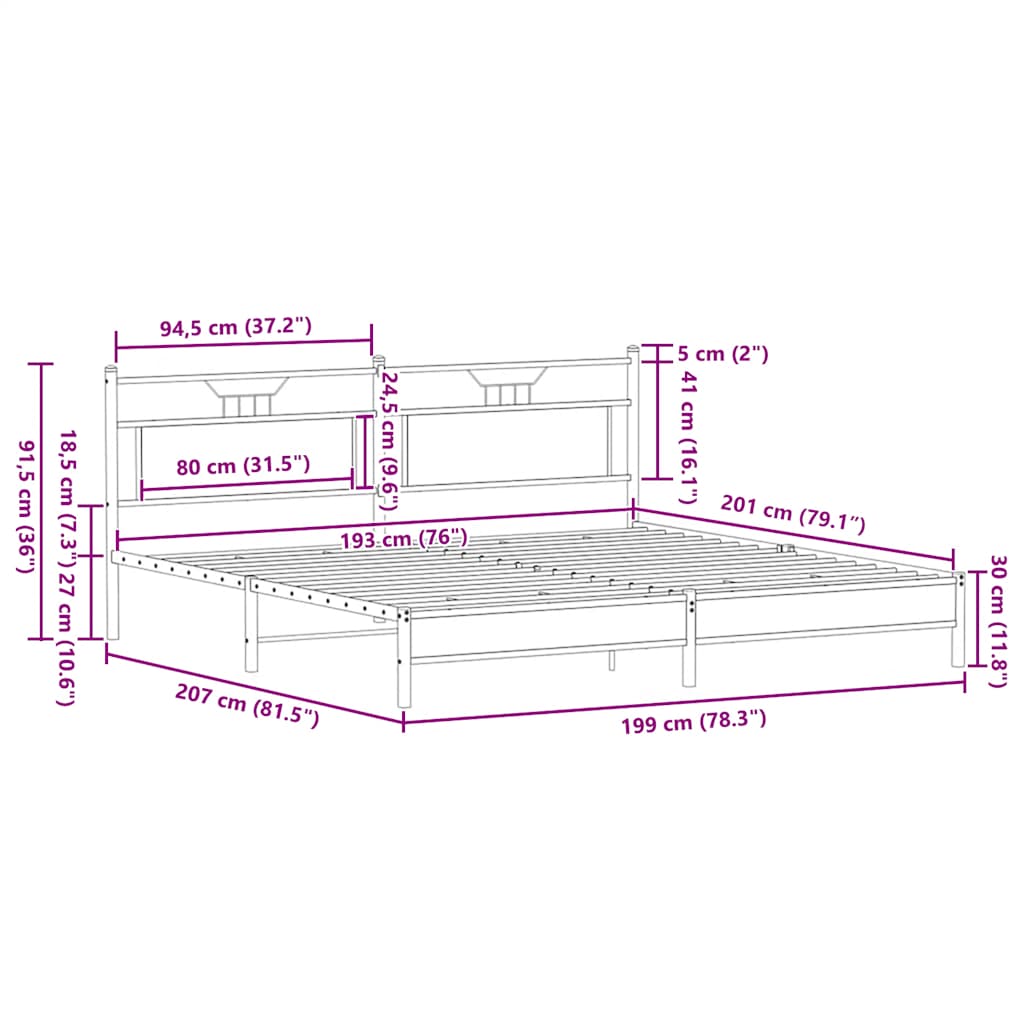 Bettgestell ohne Matratze Braun Eichen-Optik 193x201 cm