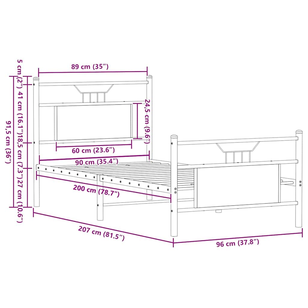 Bettgestell ohne Matratze Braun Eiche 90x200 cm Holzwerkstoff