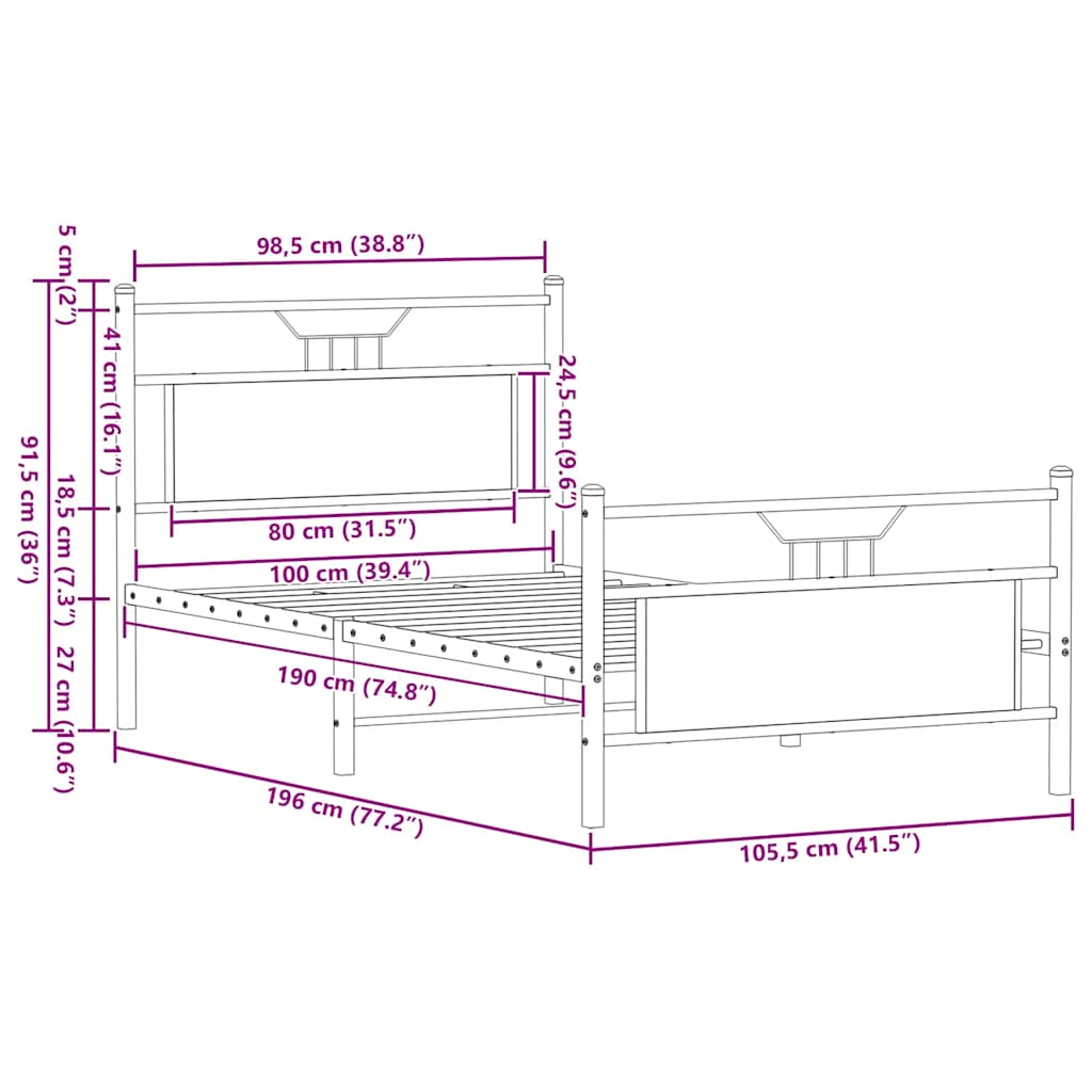Bettgestell ohne Matratze Braun Eiche 100x190 cm Holzwerkstoff