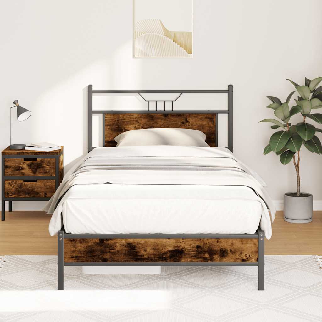 Bettgestell ohne Matratze Räuchereiche 100x200 cm Holzwerkstoff