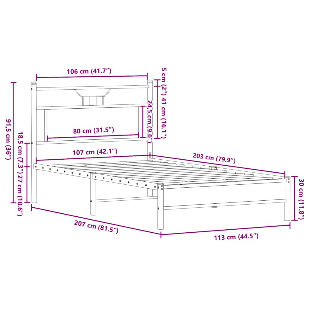 Bettgestell ohne Matratze Räuchereiche 107x203 cm Holzwerkstoff
