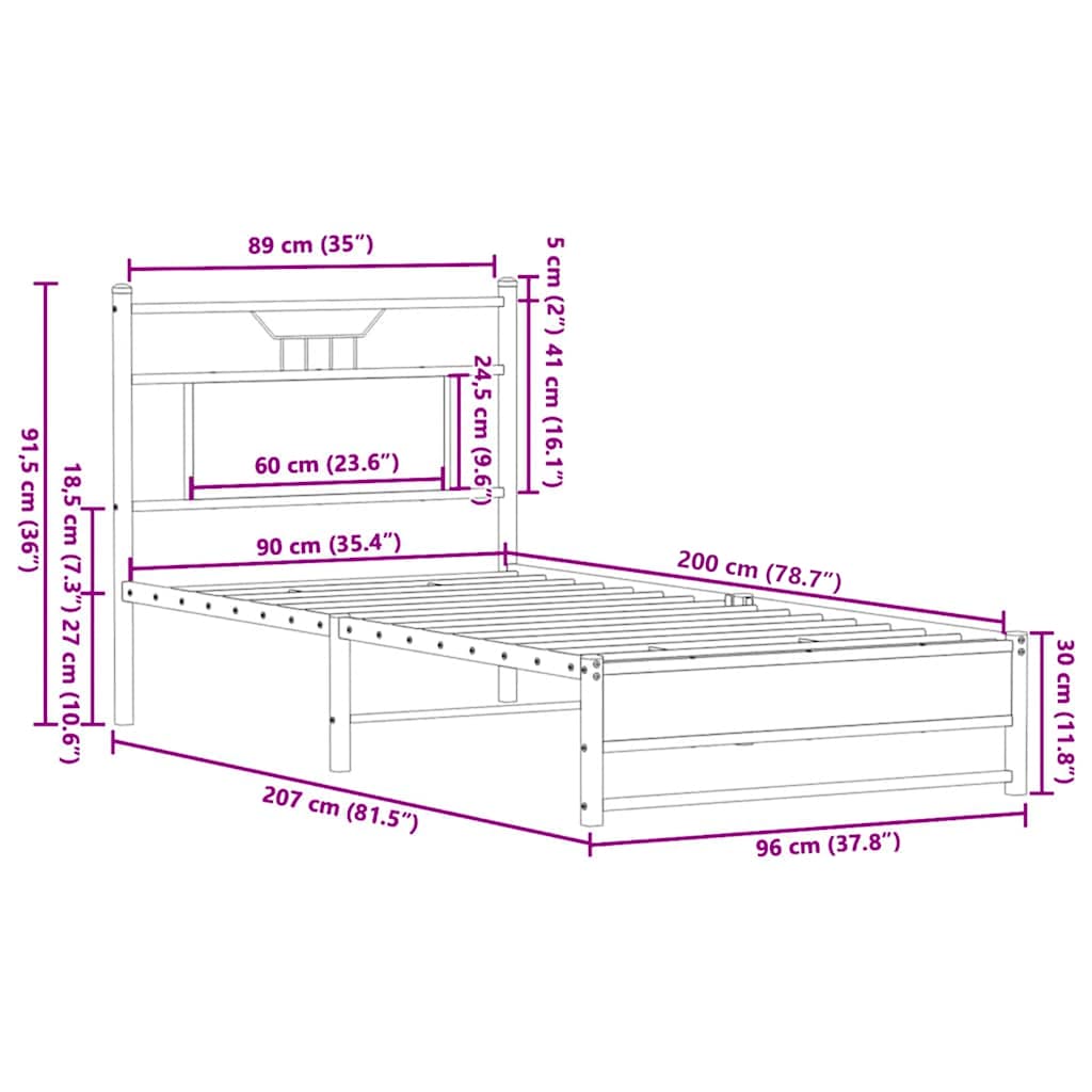 Bettgestell ohne Matratze Räuchereiche 90x200 cm Holzwerkstoff
