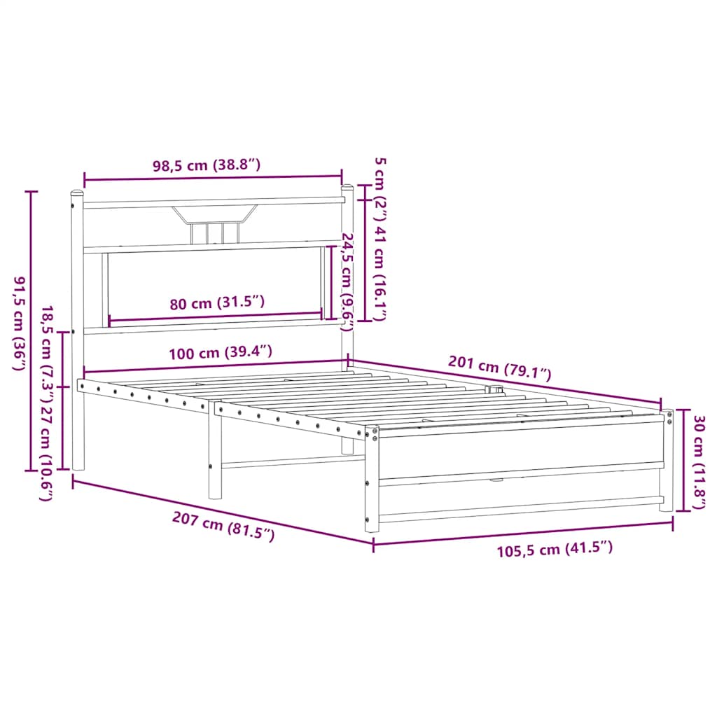 Bettgestell ohne Matratze Räuchereiche 100x200 cm Holzwerkstoff