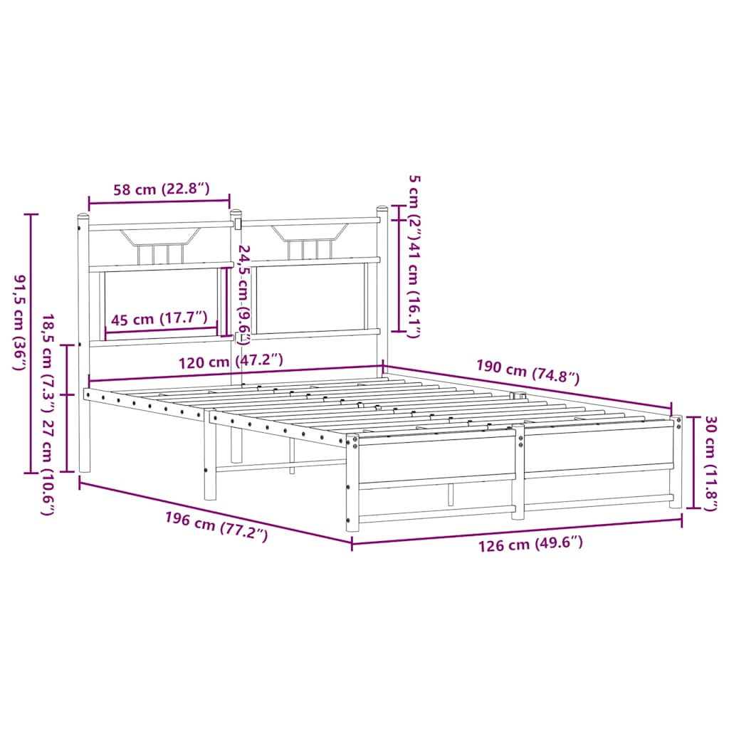 Bettgestell ohne Matratze Räuchereiche 120x190 cm Holzwerkstoff