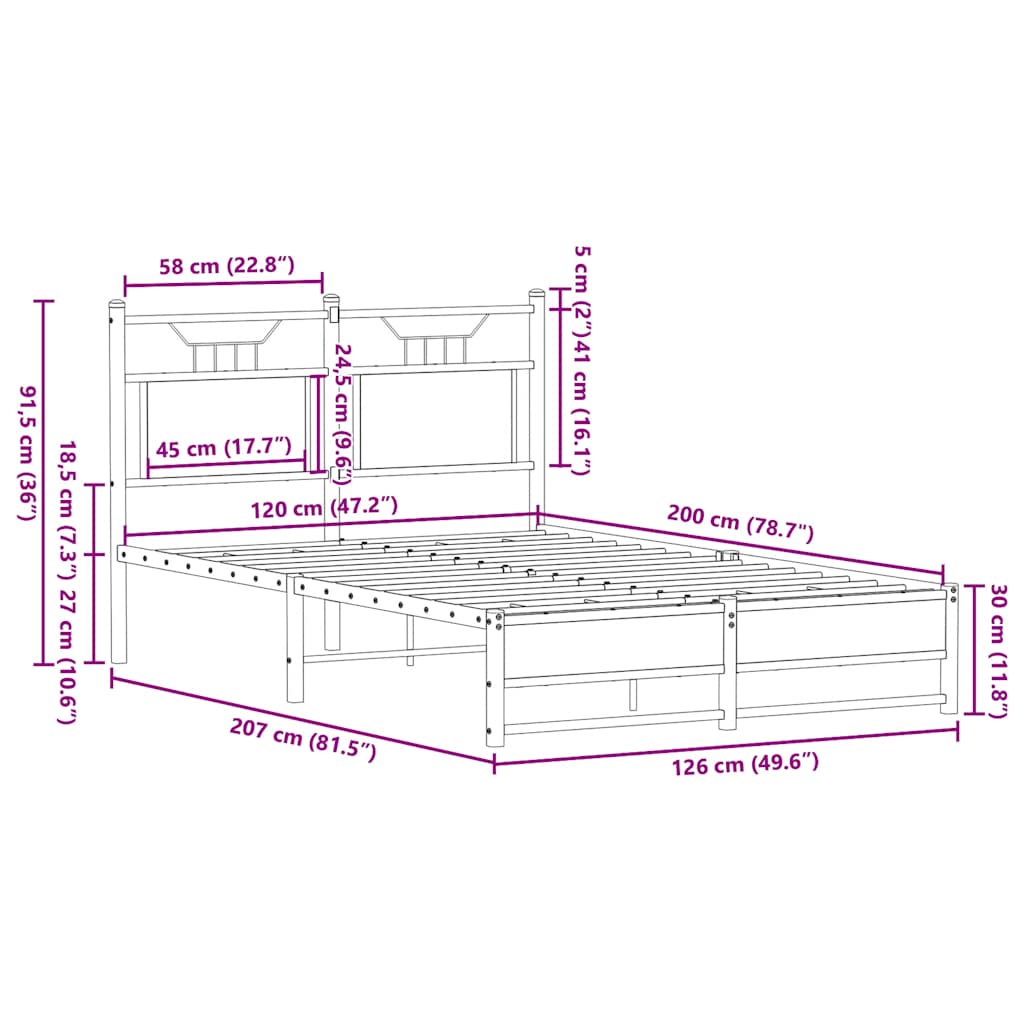 Bettgestell ohne Matratze Räuchereiche 120x200 cm Holzwerkstoff
