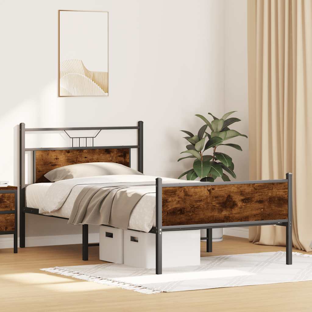 Bettgestell ohne Matratze Räuchereiche 100x190 cm Holzwerkstoff