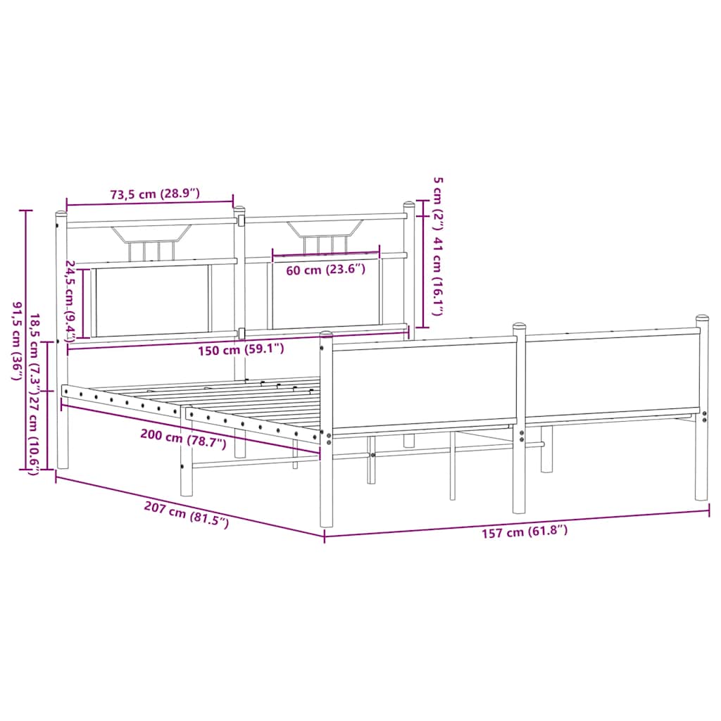 Bettgestell ohne Matratze Räuchereiche 150x200 cm Holzwerkstoff