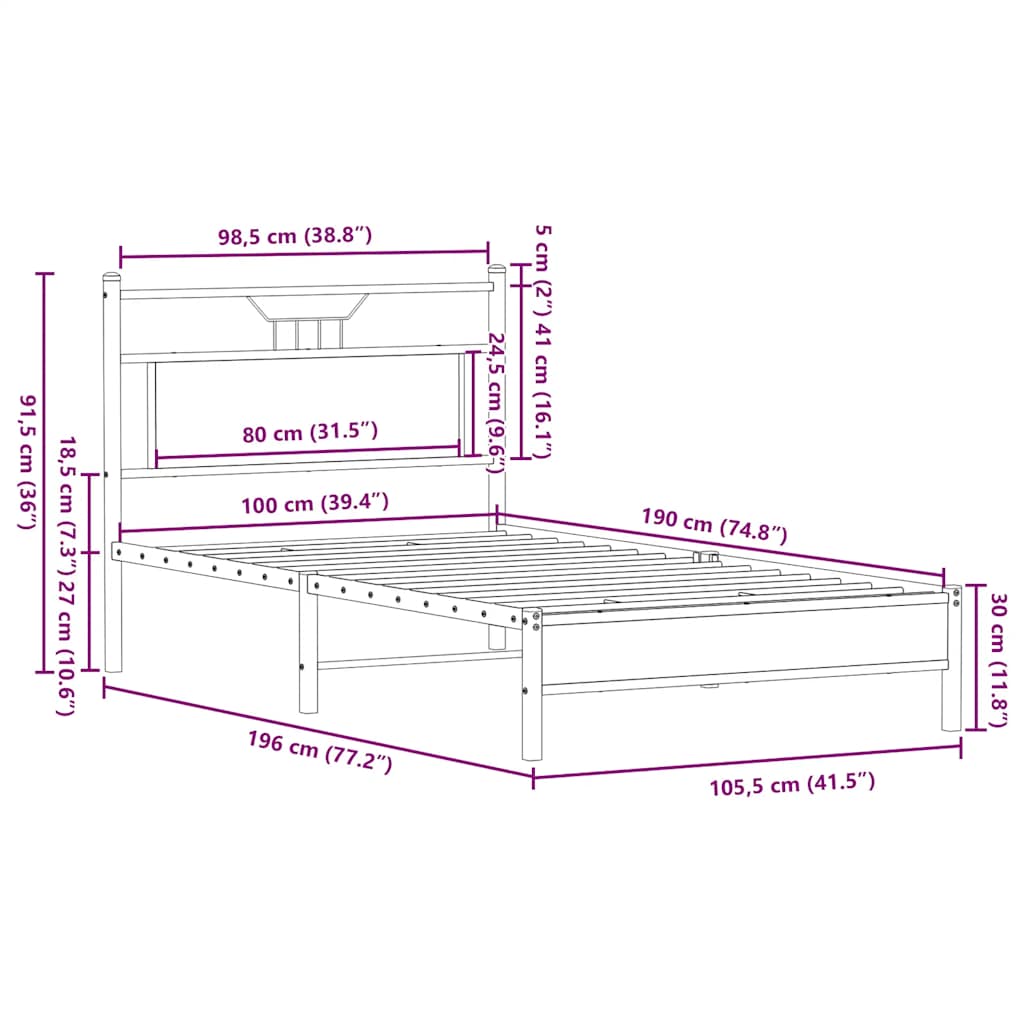 Bettgestell ohne Matratze Sonoma-Eiche 100x190 cm Holzwerkstoff