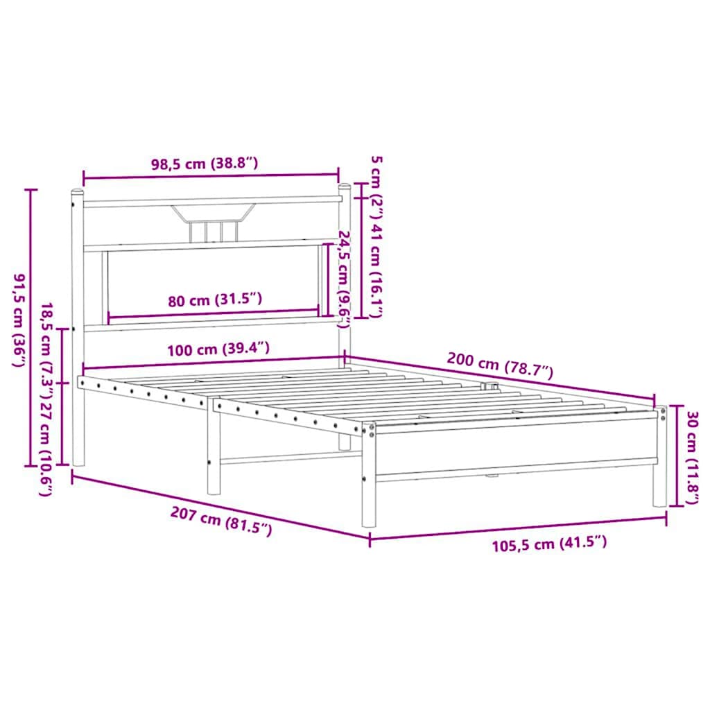 Bettgestell ohne Matratze Sonoma-Eiche 100x200 cm Holzwerkstoff