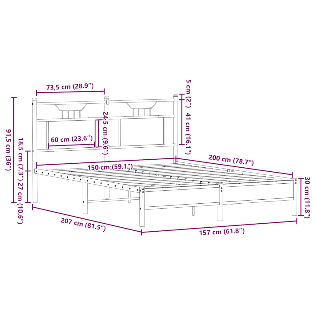 Bettgestell ohne Matratze Sonoma-Eiche 150x200 cm Holzwerkstoff