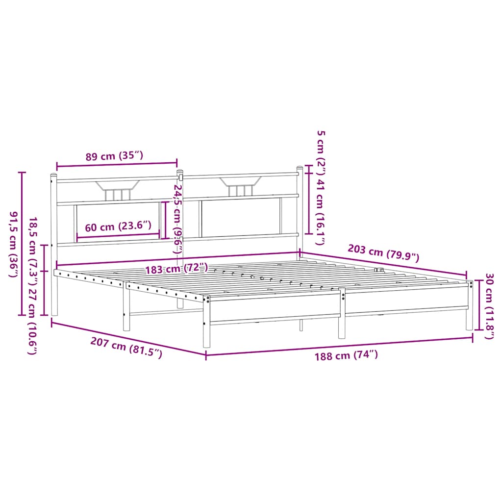 Bettgestell ohne Matratze Sonoma-Eiche 183x203 cm Holzwerkstoff