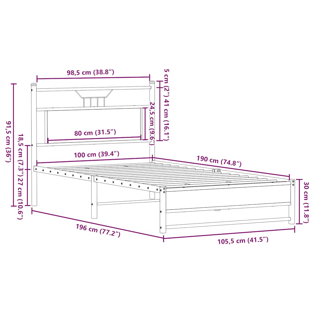 Bettgestell ohne Matratze Sonoma-Eiche 100x190 cm Holzwerkstoff