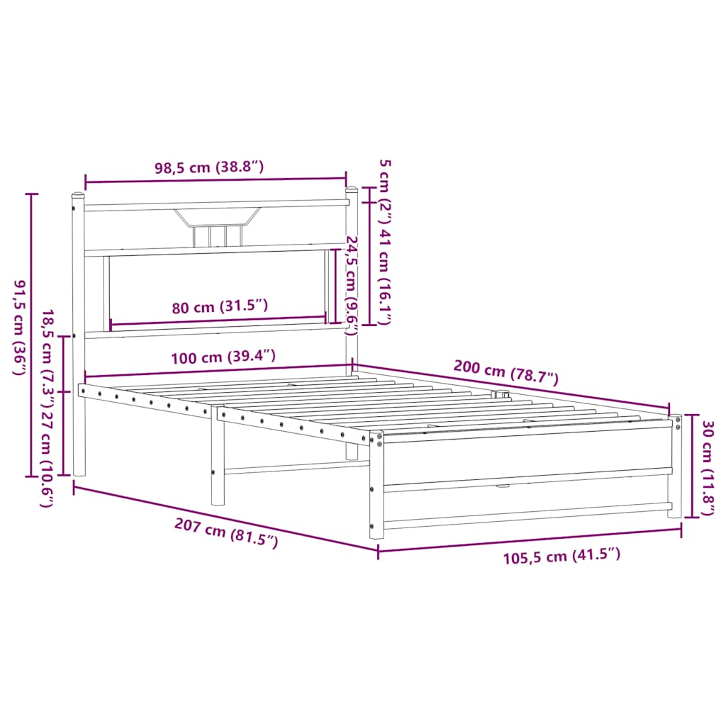 Bettgestell ohne Matratze Sonoma-Eiche 100x200 cm Holzwerkstoff