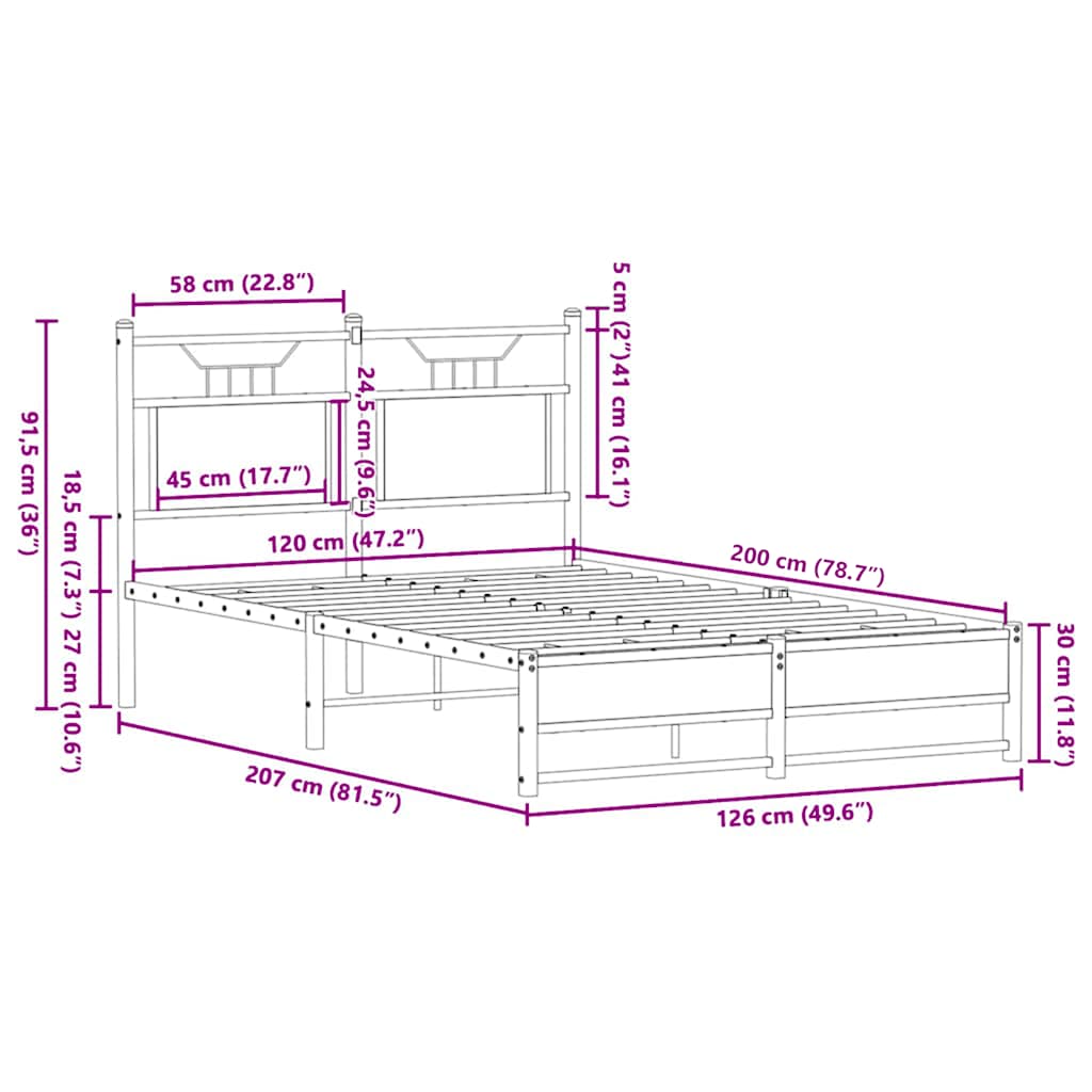 Bettgestell ohne Matratze Sonoma-Eiche 120x200 cm Holzwerkstoff