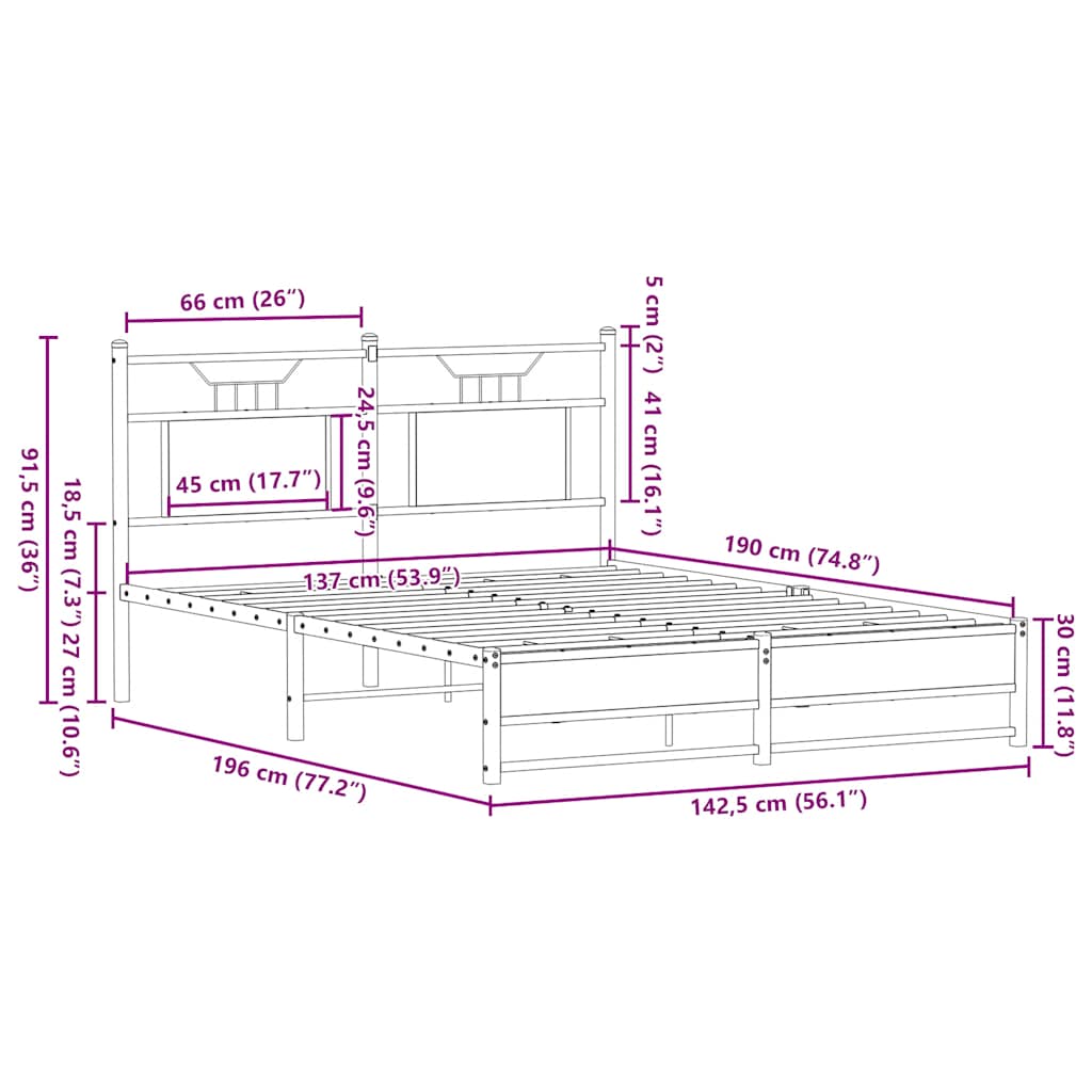 Bettgestell ohne Matratze Sonoma-Eiche 137x190 cm Holzwerkstoff