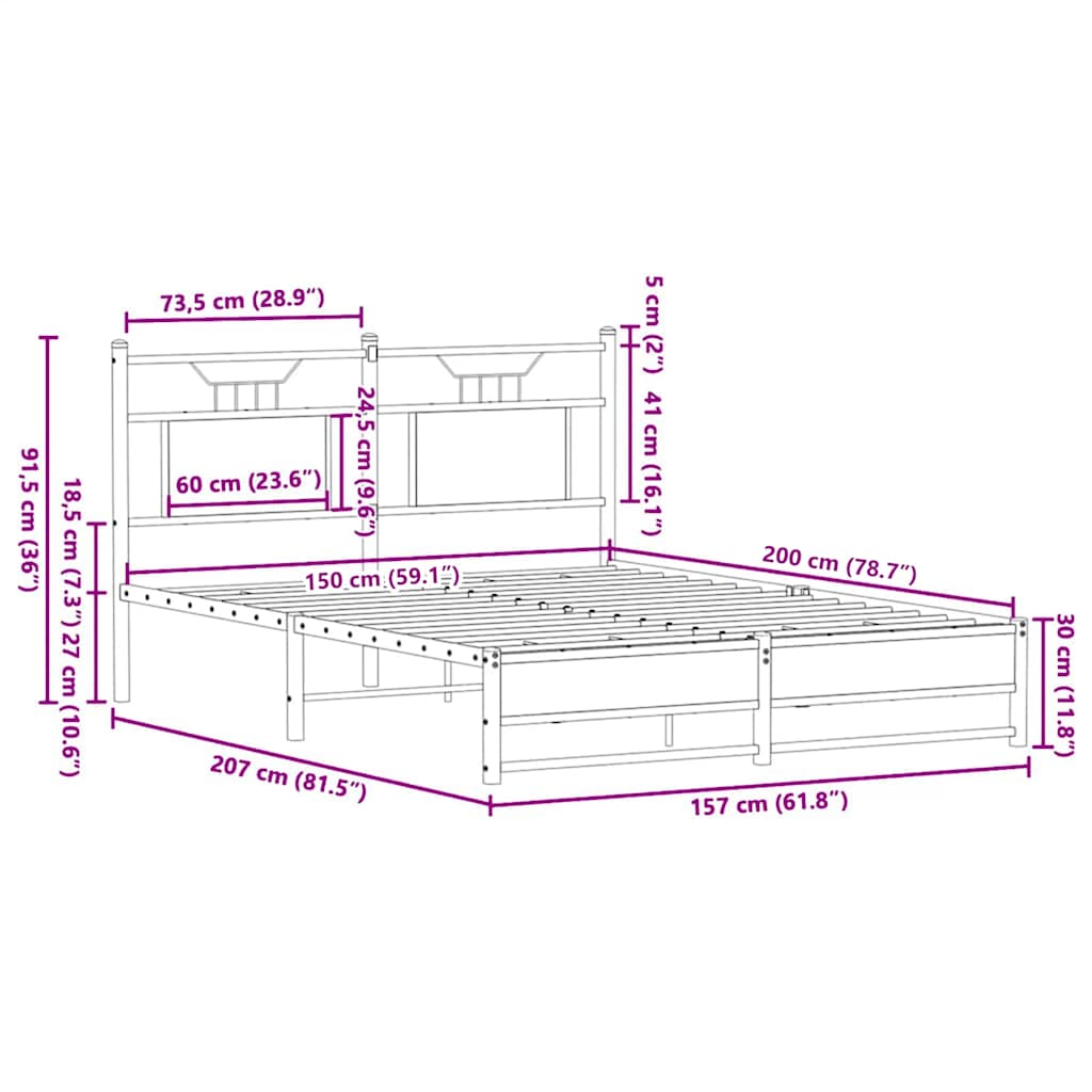 Bettgestell ohne Matratze Sonoma-Eiche 150x200 cm Holzwerkstoff