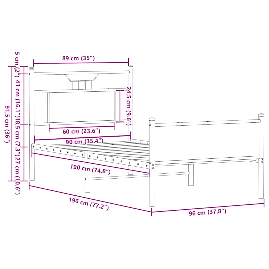 Bettgestell ohne Matratze Sonoma-Eiche 90x190 cm Holzwerkstoff