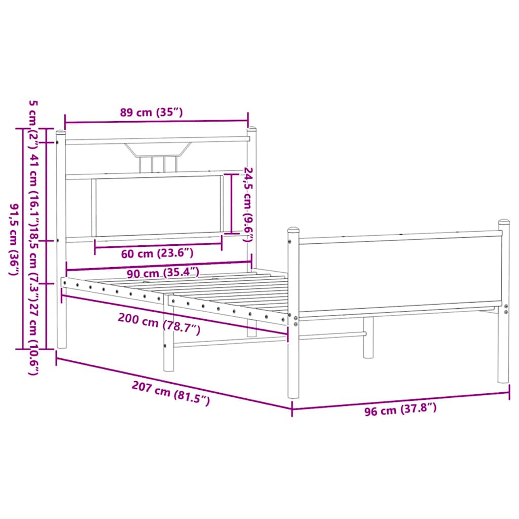 Bettgestell ohne Matratze Sonoma-Eiche 90x200 cm Holzwerkstoff